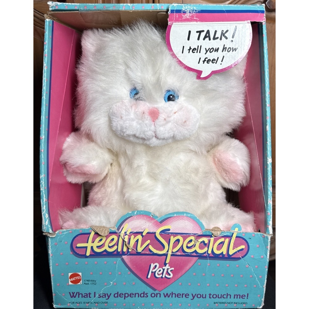 Vintage Mattel Feelin' Special Pets Kitty Cat Plush w Box AS IS Talking 1986